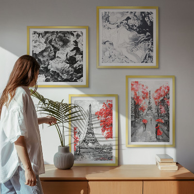 Ensemble de 4 tableaux Peintures grises de la tour eiffel
