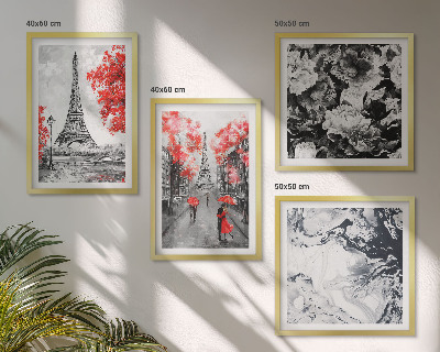 Ensemble de 4 tableaux Peintures grises de la tour eiffel