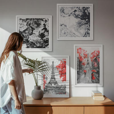 Ensemble de 4 tableaux Peintures grises de la tour eiffel