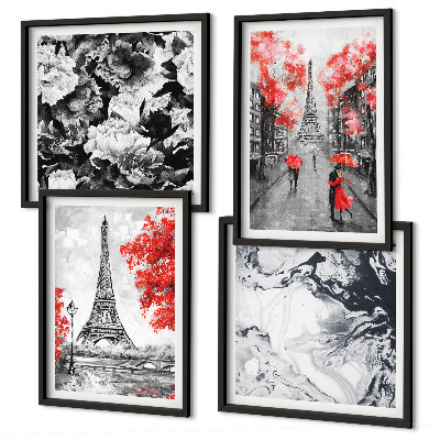 Ensemble de 4 tableaux Peintures grises de la tour eiffel