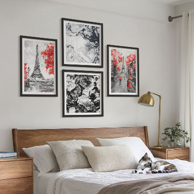 Ensemble de 4 tableaux Peintures grises de la tour eiffel