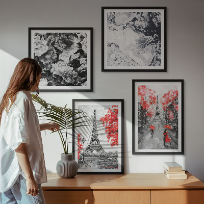 Ensemble de 4 tableaux Peintures grises de la tour eiffel