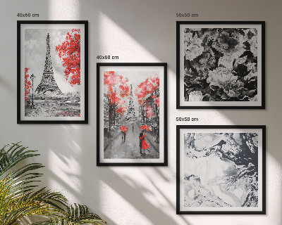 Ensemble de 4 tableaux Peintures grises de la tour eiffel