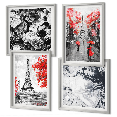 Ensemble de 4 tableaux Peintures grises de la tour eiffel