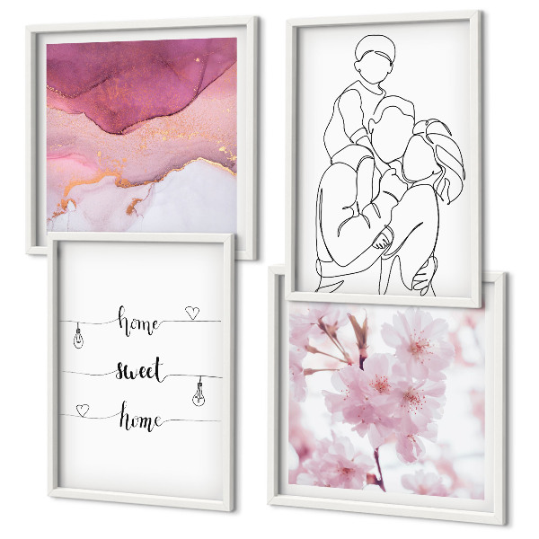 Ensemble de 4 tableaux Famille de fleurs minimaliste