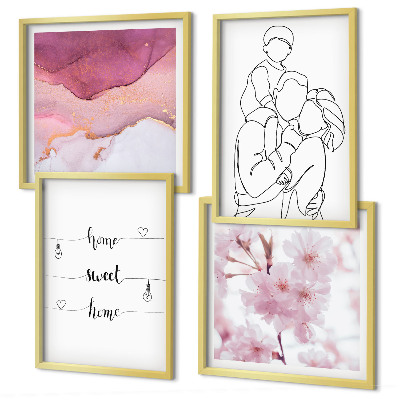 Ensemble de 4 tableaux Famille de fleurs minimaliste