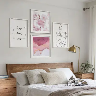 Famille de fleurs minimaliste ensemble de 4 tableaux