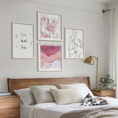 Ensemble de 4 tableaux Famille de fleurs minimaliste