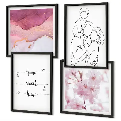 Famille de fleurs minimaliste ensemble de 4 tableaux