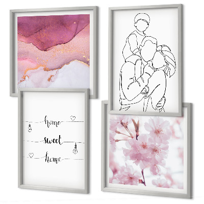 Ensemble de 4 tableaux Famille de fleurs minimaliste
