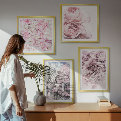 Mur de tableaux Paysage romantique de fleurs roses
