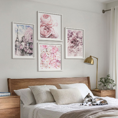 Mur de tableaux Paysage romantique de fleurs roses