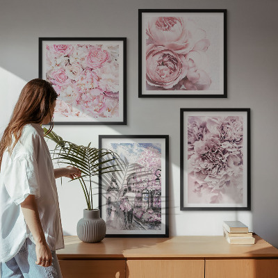 Mur de tableaux Paysage romantique de fleurs roses