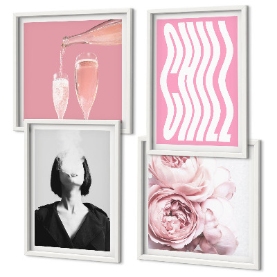 Ensemble de 4 tableaux Portrait élégant avec champagne