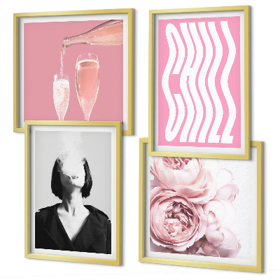 Ensemble de 4 tableaux Portrait élégant avec champagne