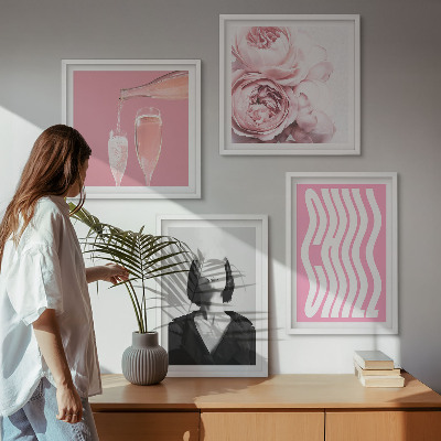Ensemble de 4 tableaux Portrait élégant avec champagne