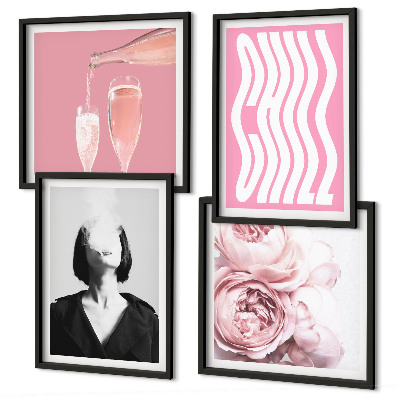 Ensemble de 4 tableaux Portrait élégant avec champagne