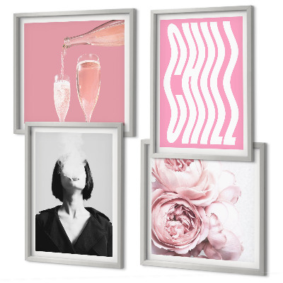 Ensemble de 4 tableaux Portrait élégant avec champagne