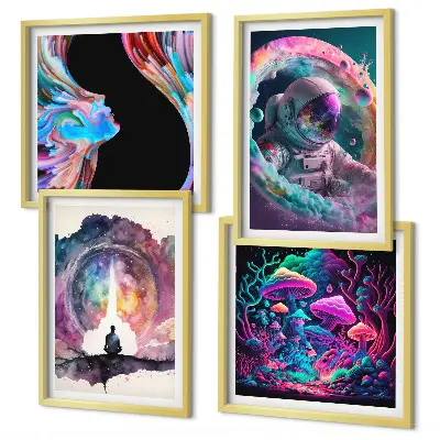Illustrations fantastiques colorées polyptyque de 2 cadres