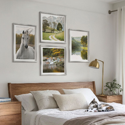 Ensemble de 4 tableaux Chevaux blancs nature de la rivière