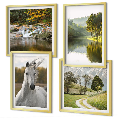 Ensemble de 4 tableaux Chevaux blancs nature de la rivière