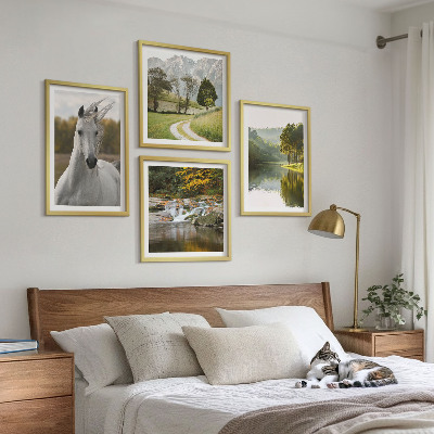 Ensemble de 4 tableaux Chevaux blancs nature de la rivière