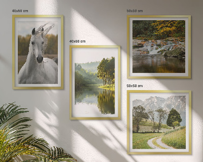 Ensemble de 4 tableaux Chevaux blancs nature de la rivière