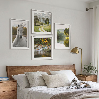 Ensemble de 4 tableaux Chevaux blancs nature de la rivière