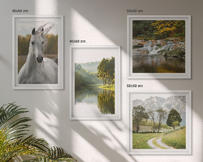 Ensemble de 4 tableaux Chevaux blancs nature de la rivière