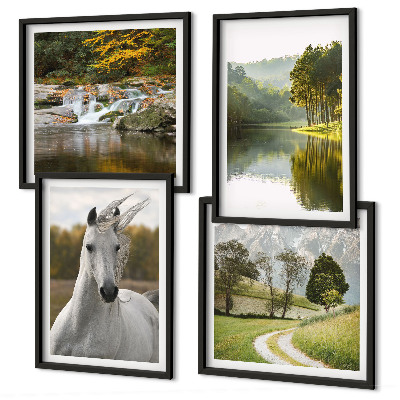 Ensemble de 4 tableaux Chevaux blancs nature de la rivière