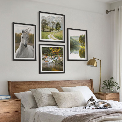 Ensemble de 4 tableaux Chevaux blancs nature de la rivière