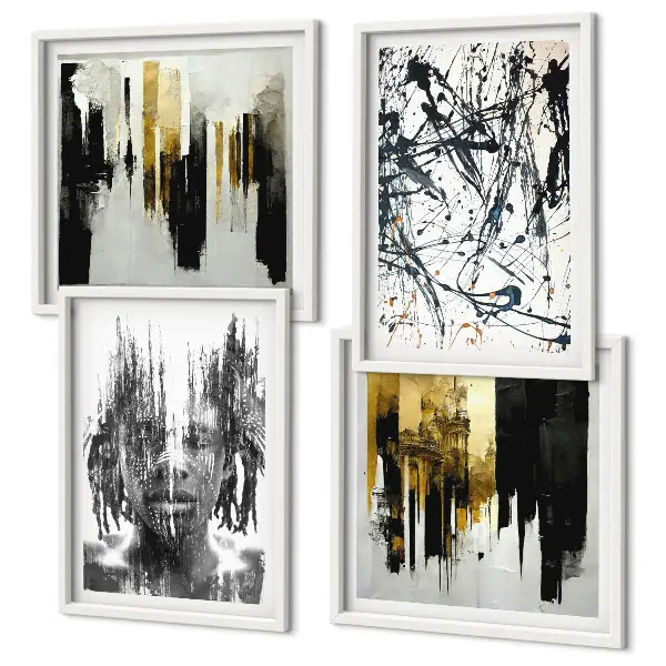 Portraits abstraits contrastés polyptyque de 2 cadres