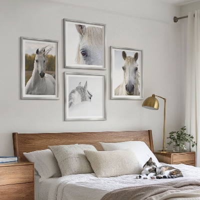 Ensemble de 4 tableaux Chevaux blancs