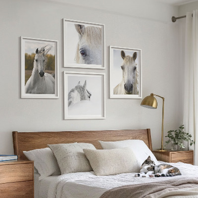 Ensemble de 4 tableaux Chevaux blancs