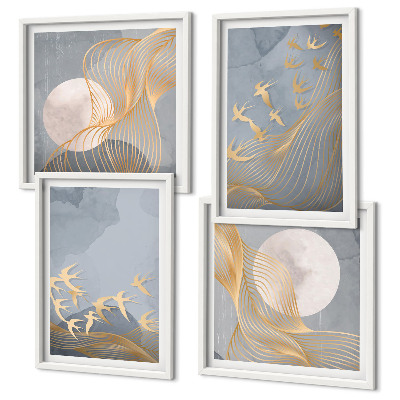 Mur de tableaux Oiseaux en vol ciel lune