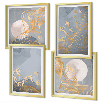 Mur de tableaux Oiseaux en vol ciel lune