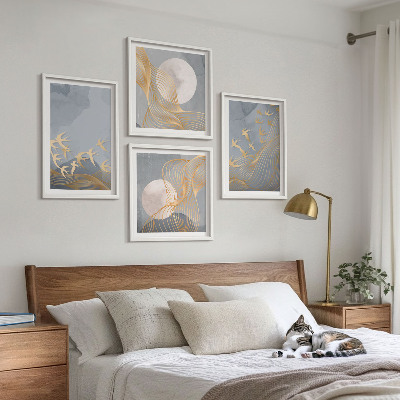 Mur de tableaux Oiseaux en vol ciel lune