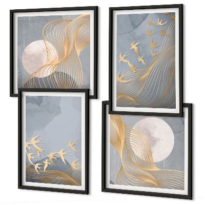 Mur de tableaux Oiseaux en vol ciel lune