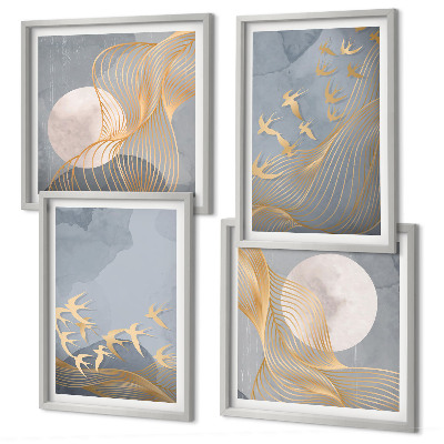 Mur de tableaux Oiseaux en vol ciel lune