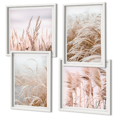 Ensemble de 4 tableaux Des champs d'herbe dans des tons de brun et de beige