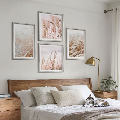 Ensemble de 4 tableaux Des champs d'herbe dans des tons de brun et de beige