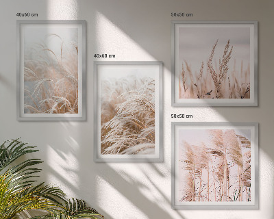 Ensemble de 4 tableaux Des champs d'herbe dans des tons de brun et de beige