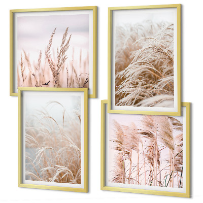 Ensemble de 4 tableaux Des champs d'herbe dans des tons de brun et de beige