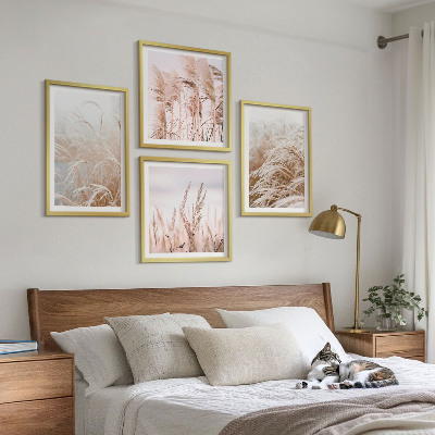 Ensemble de 4 tableaux Des champs d'herbe dans des tons de brun et de beige