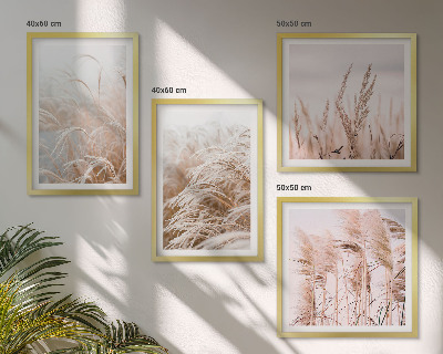 Ensemble de 4 tableaux Des champs d'herbe dans des tons de brun et de beige