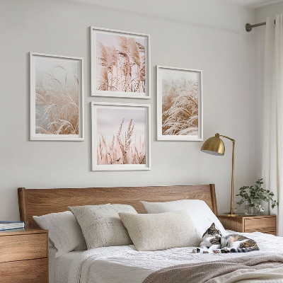 Ensemble de 4 tableaux Des champs d'herbe dans des tons de brun et de beige