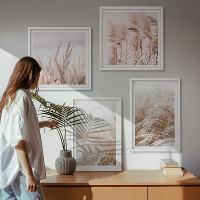 Ensemble de 4 tableaux Des champs d'herbe dans des tons de brun et de beige