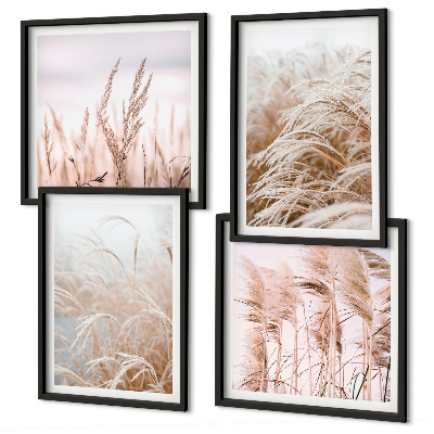 Ensemble de 4 tableaux Des champs d'herbe dans des tons de brun et de beige