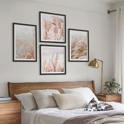 Ensemble de 4 tableaux Des champs d'herbe dans des tons de brun et de beige