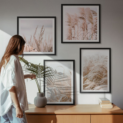 Ensemble de 4 tableaux Des champs d'herbe dans des tons de brun et de beige
